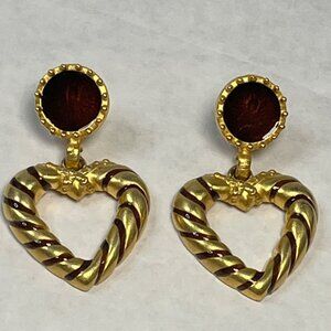 Vintage Gold-Tone Heart-Shaped Drop Earrings